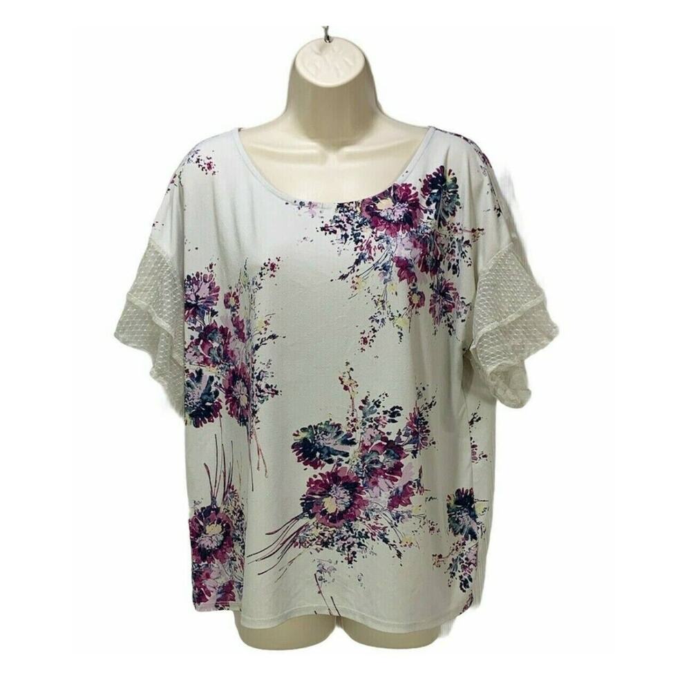 Maurices Women Floral Top Size Large Blouse Ruffle Sleeve Flowy Breathable